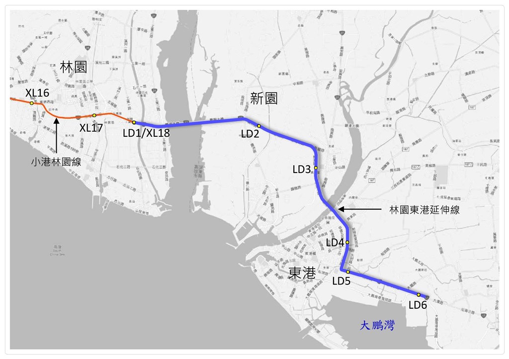 圖為高市府捷運局官網林園東港線路線規劃圖。(圖取自高雄市政府捷運工程局網頁mtbu.kcg.gov.tw)