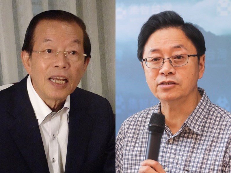 駐日代表謝長廷(左)3日在臉書轉貼國民黨副總統參選人張善政(右)談楊蕙如遭起訴的報導,張善政也在貼文留言回應。(中央社檔案照片)