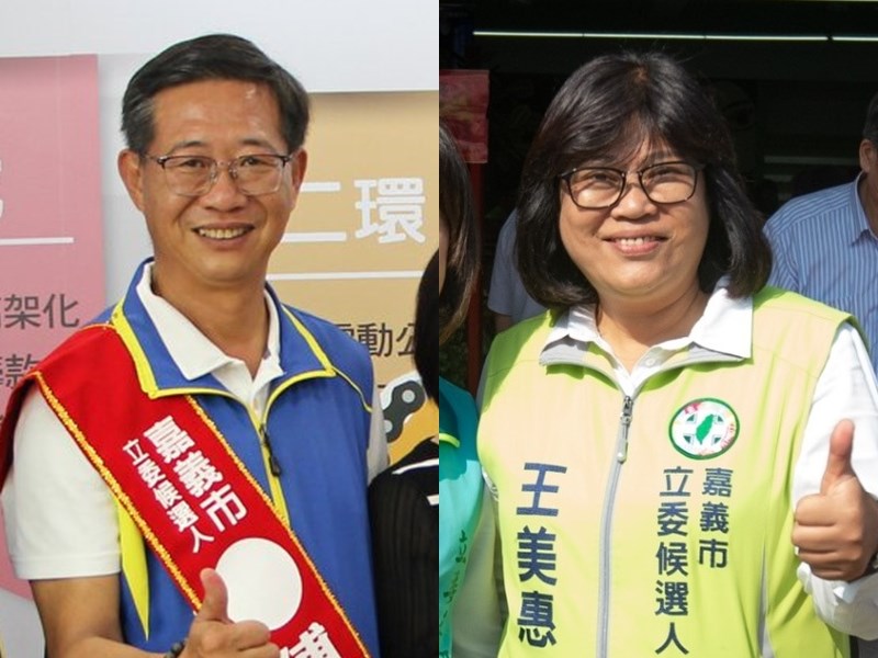 2020年嘉義市立委選舉,8人搶攻1席,其中國民黨傅大偉(左)主打「暖男」形象、民進黨王美惠被封機車族議員,2人有政黨奧援,聲勢看漲。(左右圖取自facebook.com/fudawei0、facebook.com/ahueimoto)
