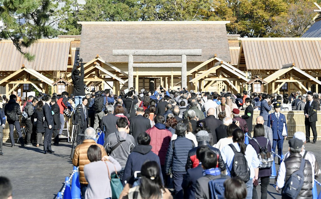 日皇德仁即位傳統儀式「大嘗祭」舉辦的舞台大嘗宮開放給民眾參觀,18天以來有78萬多人前來,遠超過平成時代的紀錄。(共同社提供)