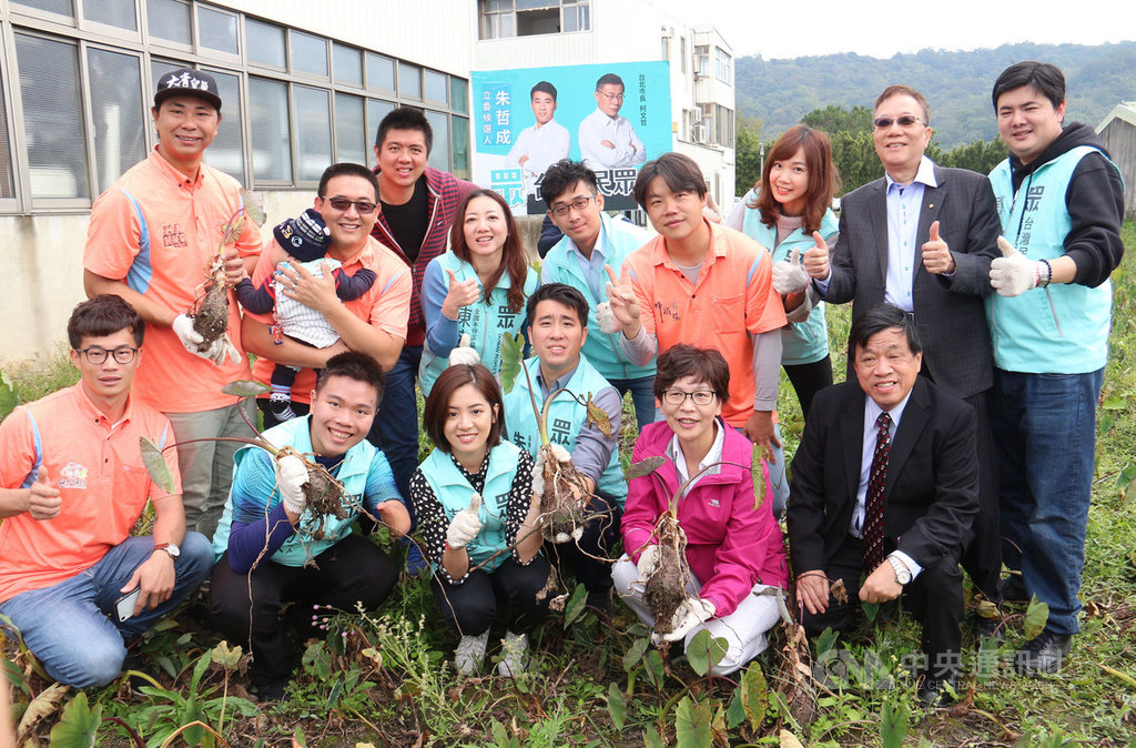 台灣民眾黨發起人蔡壁如(前右2)11日率黨內不分區立委提名人黃瀞瑩(前左3)等人拜訪苗栗青農,體驗採收芋頭,並預告將展開「台灣大眾走」,加強與在地接軌。中央社記者管瑞平攝 108年12月11日