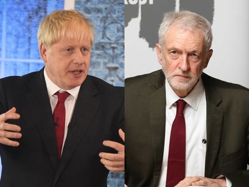 英國大選12日投票,是英國首相強生(左)的保守黨,還是70歲柯賓(右)領導的工黨贏得勝利。(左圖取自facebook.com/borisjohnson,右圖取自facebook.com/JeremyCorbynMP)