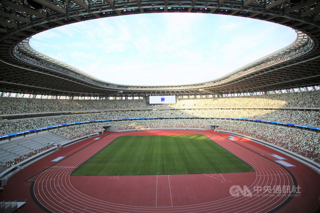 2020年東京奧運暨帕運主場館國立競技場15日舉行竣工典禮。這座場館為地上5層、地下2層建築,花3年時間興建。中央社記者楊明珠東京攝 108年12月15日