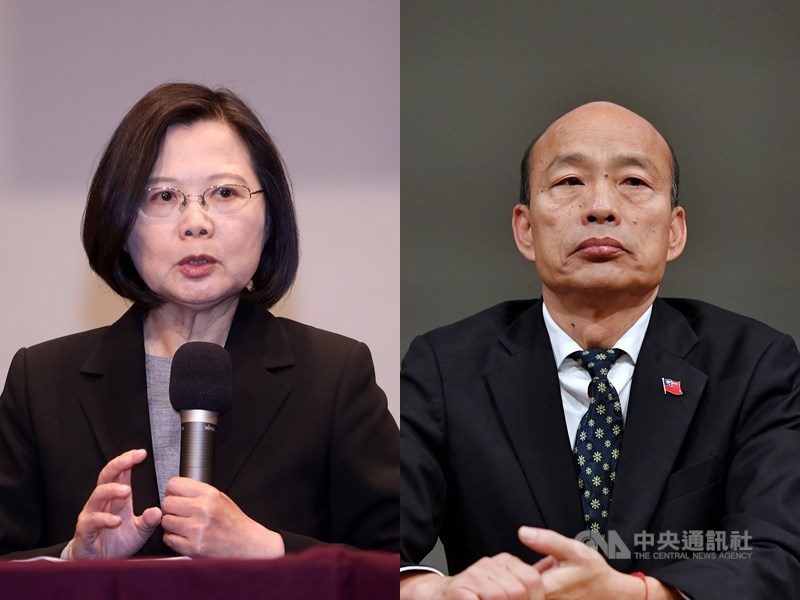 國軍黑鷹直升機失事,總統蔡英文(左)連任競選辦公室2日宣布,總統蔡英文、民進黨副總統候選人賴清德即日到1月4日,暫停辦理選舉造勢活動及相關行程。國民黨總統候選人韓國瑜(右)陣營表示,韓國瑜取消原訂2日的錄影專訪和3日的公開行程。中央社記者裴禛、王飛華攝 108年12月29日