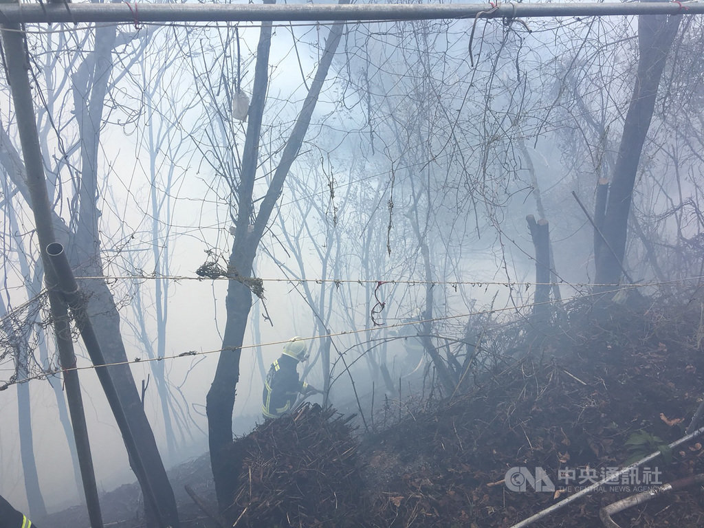 台中市和平區梨山地區台8線69公里處林班地19日發生火燒山,現場濃煙密布,林管處第一時間成立應變小組,並申請空勘及空中滅火。(東勢林管處提供)中央社記者趙麗妍傳真 109年1月19日