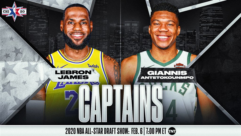 美國職籃NBA明星賽先發名單23日出爐,洛杉磯湖人「詹皇」詹姆斯(左)和密爾瓦基公鹿「字母哥」安特托昆博再度成為兩隊隊長。(圖取自twitter.com/NBA)