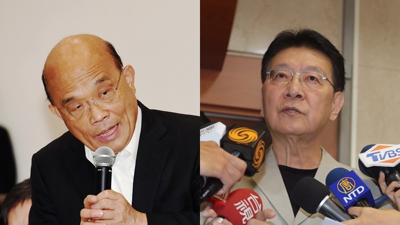 對於媒體報導政論節目主持人趙少康(右)談到武漢肺炎防疫時表示,這是總統蔡英文「運氣好」,行政院長蘇貞昌11日說,「全民上下拚防疫,絕對不是靠運氣。」(中央社檔案照片)