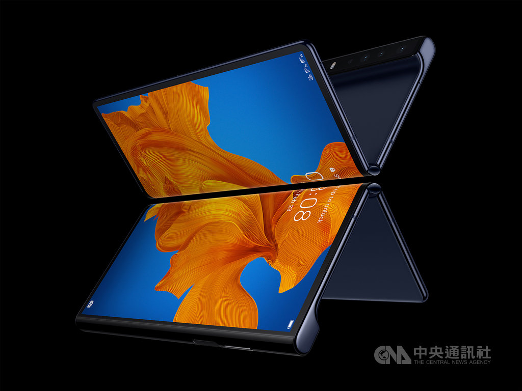 華為發表全新升級版5G摺疊手機HUAWEI Mate Xs,採用業界獨有的鷹翼鉸鏈摺疊設計,可在手機和平板模式之間切換。(華為提供)中央社記者吳家豪傳真 109年2月25日