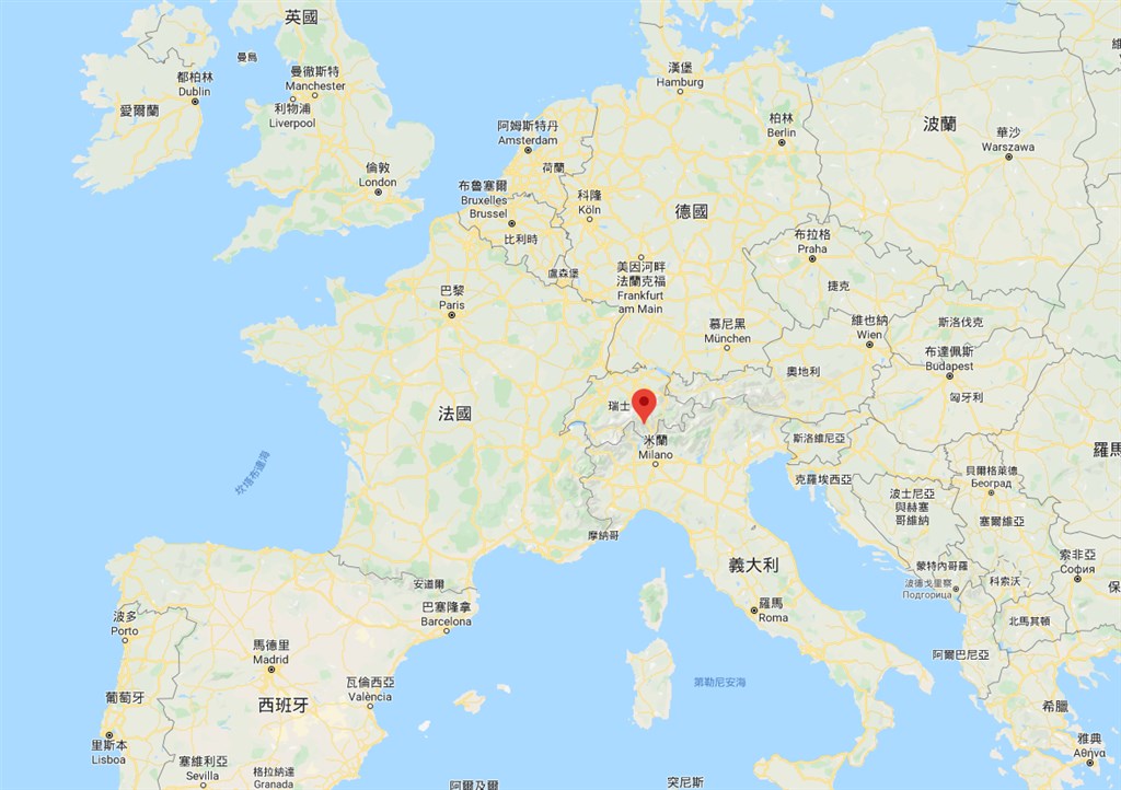 瑞士公共衛生局25日表示,瑞士出現首起武漢肺炎確診病例。與義大利接壤的蒂西諾邦(紅標處)當局已證實,這起病例發生於當地。(圖取自Google地圖網頁google.com/maps)