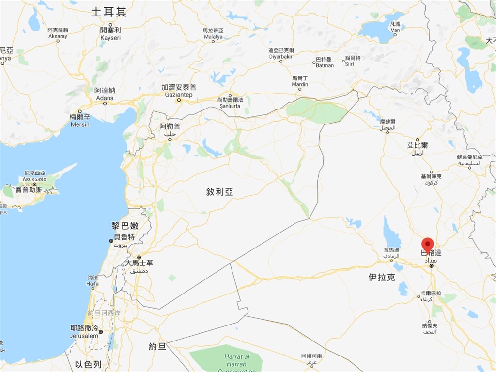 塔吉空軍基地位於伊拉克巴格達北方(紅標處),基地內駐紮美國主導的聯軍部隊,主要任務是協助當地對抗極端武裝分子。(圖取自Google地圖google.com/map)