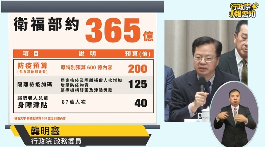 行政院臨時院會後宣布衛福部預算規劃，加碼增加200億元。（圖取自facebook.com/ey.gov.tw）