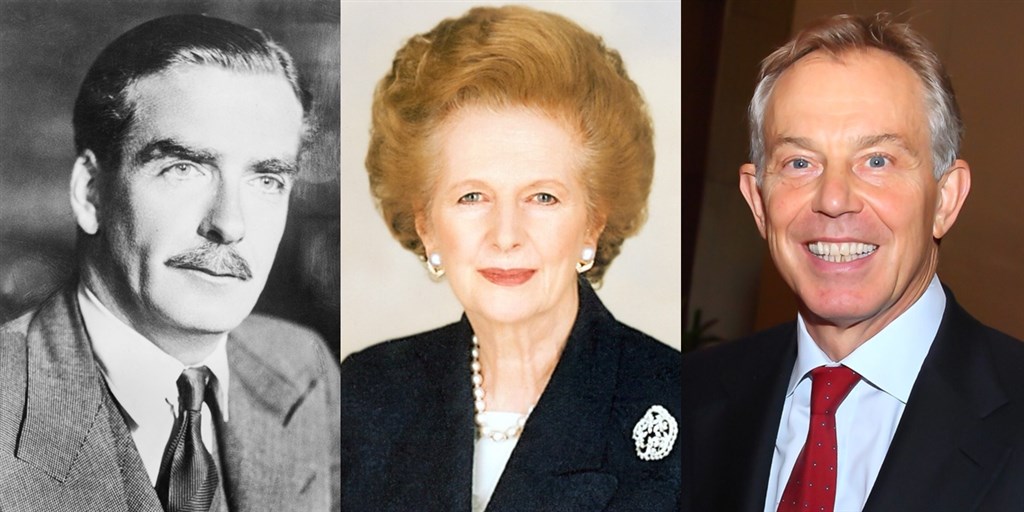 英國歷任首相都曾在任內患病,左起艾登、佘契爾夫人以及布萊爾。(圖取自維基共享資源;左圖、右圖版權屬公有領域,中圖版權屬合理使用)