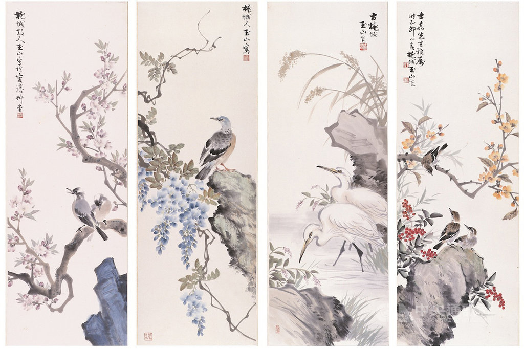 日治時期自1895年至1945年間,對台灣社會帶來極大改變,在藝術的推展也有深遠影響。長流美術館策劃「台展三少年」,展出林玉山、陳進、郭雪湖作品,回味最美的時光。圖為林玉山「四季花鳥」。(長流美術館提供)中央社記者鄭景雯傳真 109年4月8日