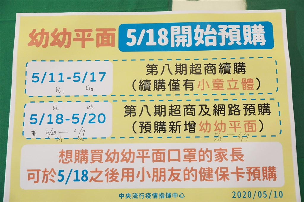 中央流行疫情指揮中心宣布,18日開放預購4歲以下幼童使用的「幼幼平面口罩」。(疫情指揮中心提供)