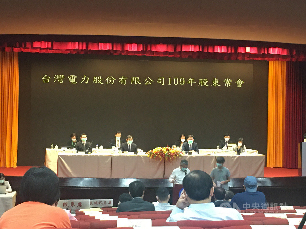 台電22日下午舉行2020年股東常會,會中說明2019年營運情況,不過長達15年未發股利,現場小股東表達不滿。中央社記者楊舒晴攝 109年5月22日