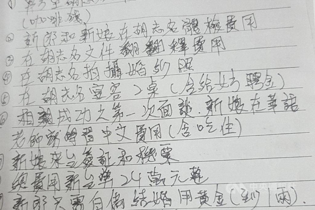 台南市一名男子透過在網路上認識的婚姻仲介到越南相親,共花費將近新台幣45萬元,包括女方的身體健康檢查費用、面談費用,甚至女方家人生病急需用錢等,卻遭對方退婚。(移民署南區事務大隊台南市專勤隊提供)中央社記者楊思瑞台南傳真 109年6月2日