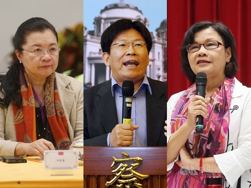 總統蔡英文將提名7位兼任國家人權委員會委員的監委,包括資深婦權工作者紀惠容、前立委王榮璋、台少盟秘書長葉大華、總統府原轉會委員鴻義章等4位新任監委,以及3位現任監委田秋堇(左)、高涌誠(中)、王幼玲(右)。(中央社檔案照片)