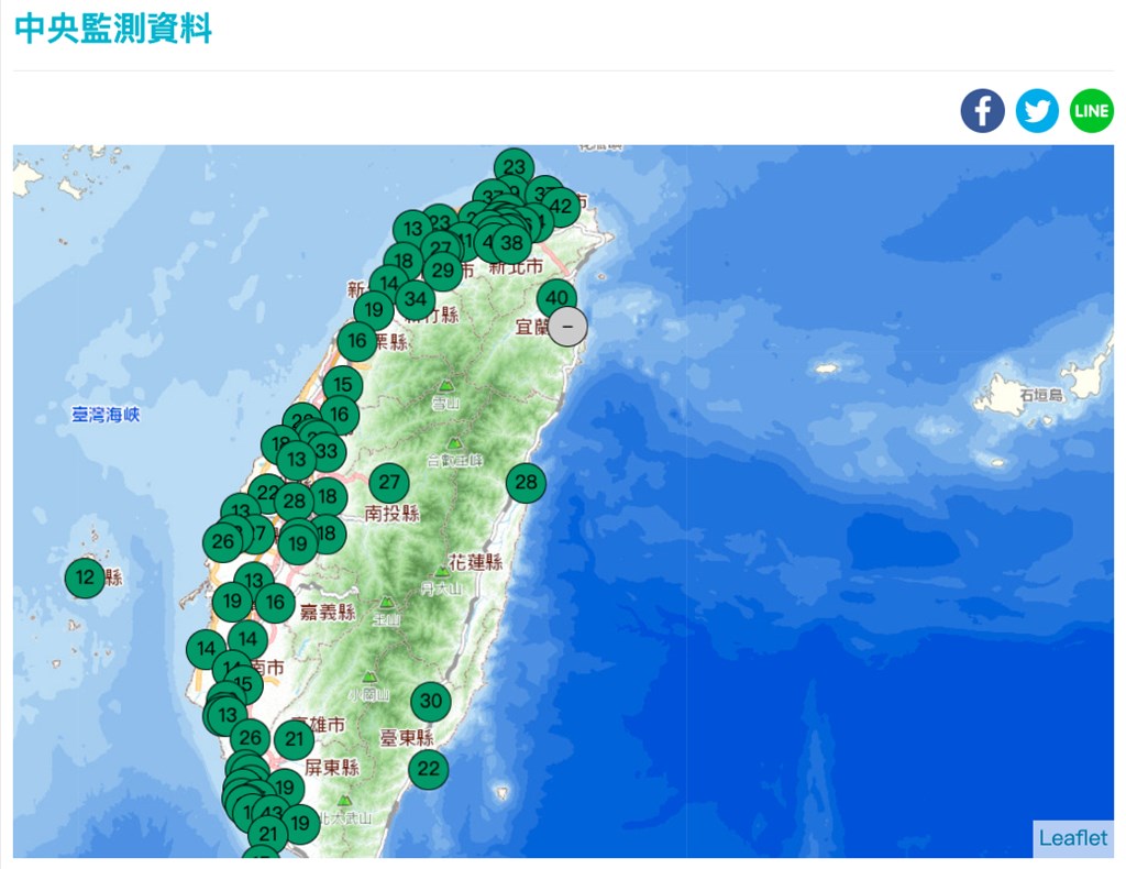 環保署空氣品質預報各地水平及垂直擴散條件佳，空品良好。（圖取自空氣品質監測網頁airtw.epa.gov.tw）