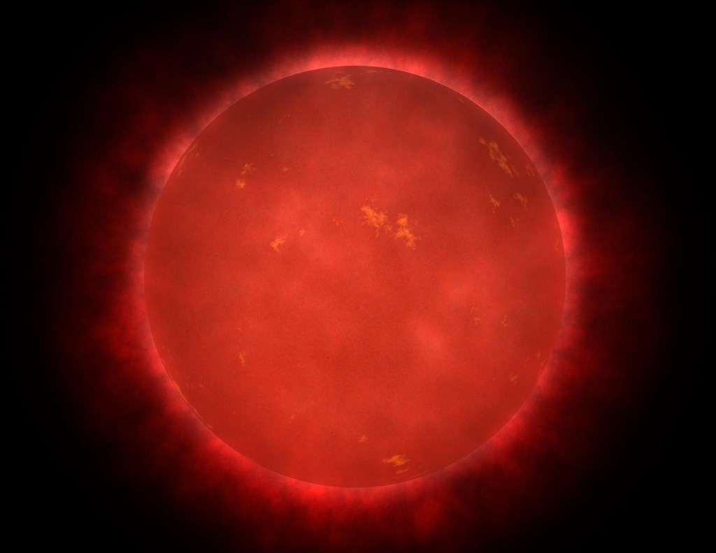 天文學家距離太陽系相對近的紅矮星「葛利斯887」周圍發現3顆行星,且這些行星可能像地球一樣以岩石構成。圖為藝術家描繪紅矮星外觀。(圖取自維基共享資源,版權屬公有領域)