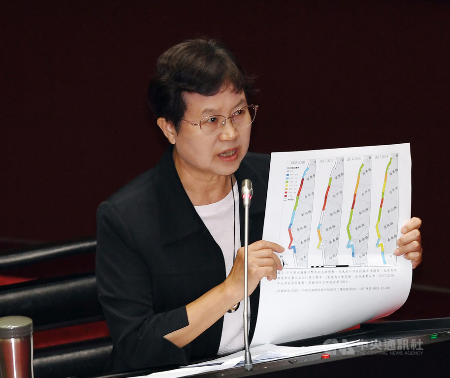 有「鯨豚媽媽」稱號的台大教授周蓮香被提名為考試委員,因曾提出「訓練白海豚轉彎」引發爭議,9日列席立法院接受質詢時,提出資料為自己解釋。中央社記者施宗暉攝 109年7月9日