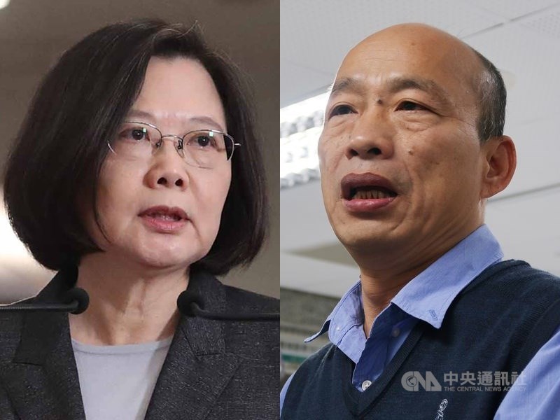 監察院10日公布2020年總統大選政治獻金收支結算表,民進黨籍正副總統候選人蔡英文(左)和賴清德透支新台幣2413萬5237元,國民黨籍正副總統候選人韓國瑜(右)和張善政結餘3019萬5617元。(中央社檔案照片)