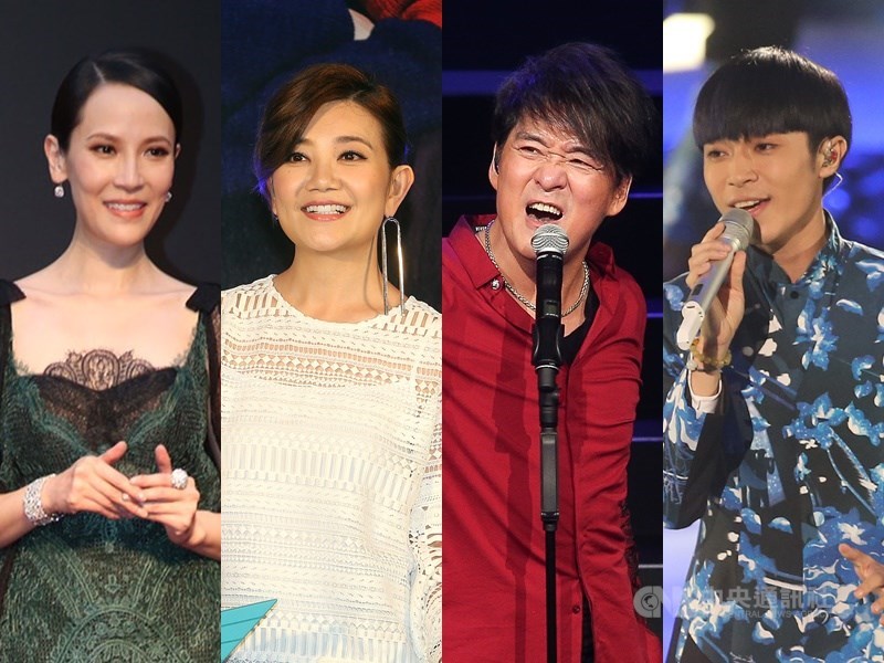第31屆金曲獎頒獎典禮10月3日舉辦,7月15日公布入圍名單,歌后由楊乃文(左)、梁靜茹(左2)等人角逐,歌手周華健(左3)、吳青峰(左4)等人爭奪歌王。(中央社檔案照片)