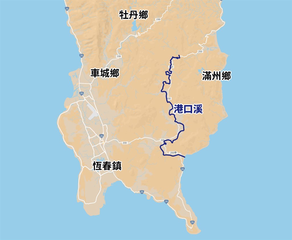港口溪位於屏東縣滿州鄉,是一條名副其實的「陸蟹之河」。(圖取自Google地圖google.com/maps)