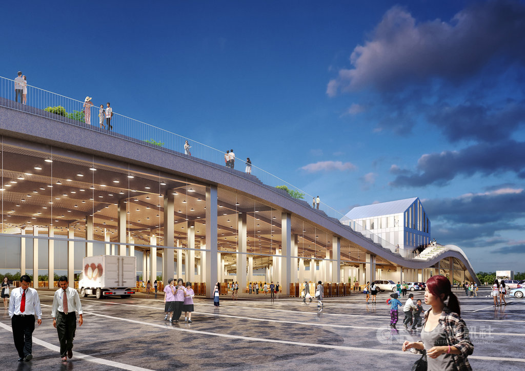 台南新化果菜市場的遷建計畫由都市里人團隊李麗如建築師事務所與荷蘭MVRDV事務所跨國合作設計,果菜市場屋頂綠化及流線型設計特殊景觀,已取得候選綠建築及候選智慧建築雙證書;並獲「2020國家卓越建設獎」,預定民國110年9月啟用。(台南市政府提供)中央社記者張榮祥台南傳真 109年7月24日