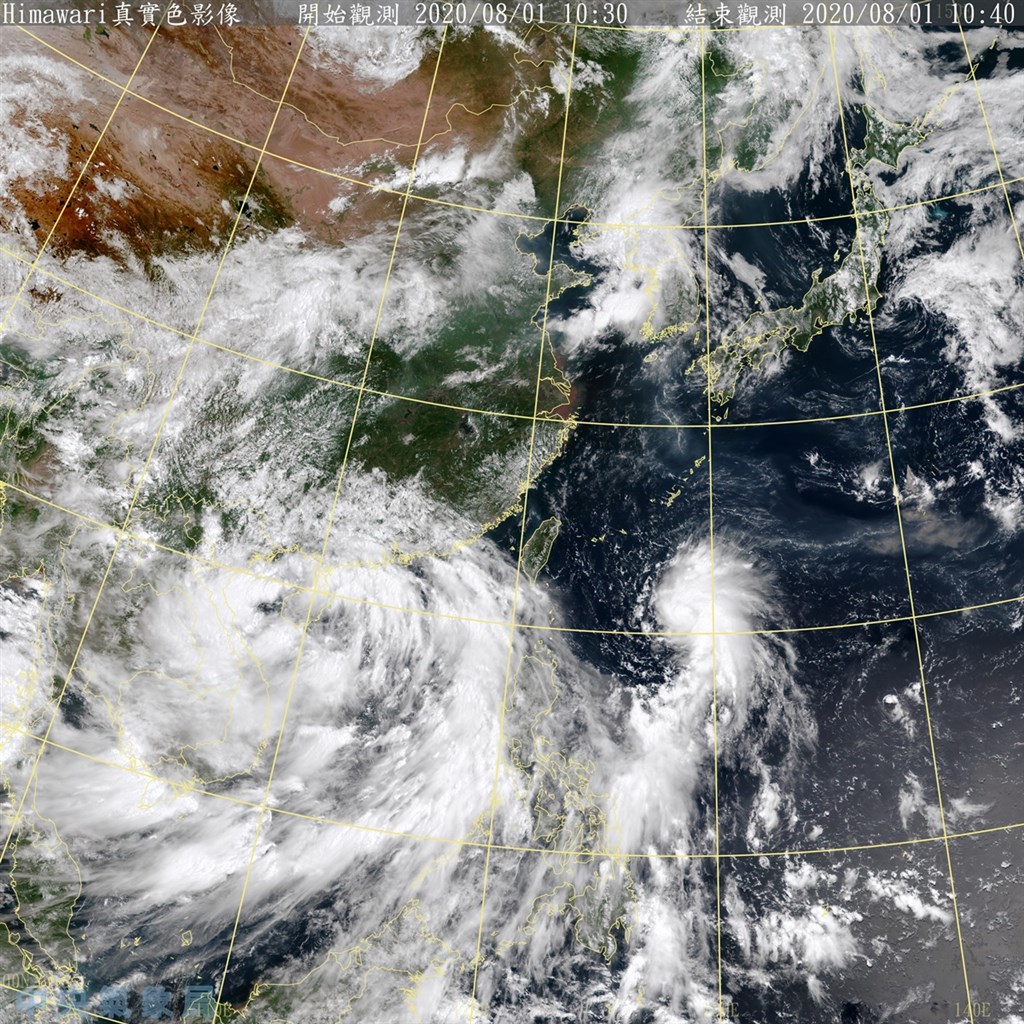圖為1日上午10時30分台灣附近衛星雲圖。(圖取自氣象局網頁cwb.gov.tw)