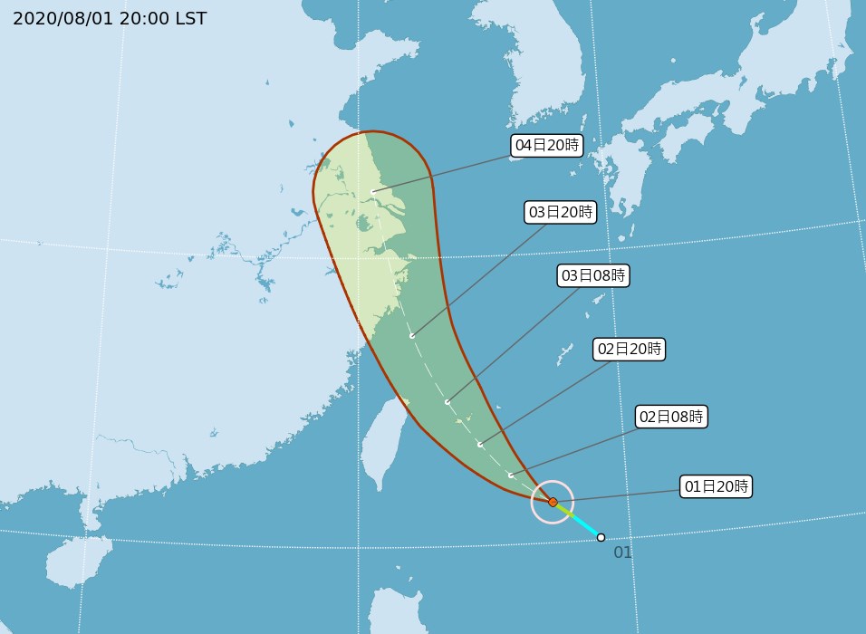 中央氣象局觀測,今年第4號輕度颱風哈格比1日8時形成,預計2日上午發布海上颱風警報。(圖取自中央氣象局網頁cwb.gov.tw)