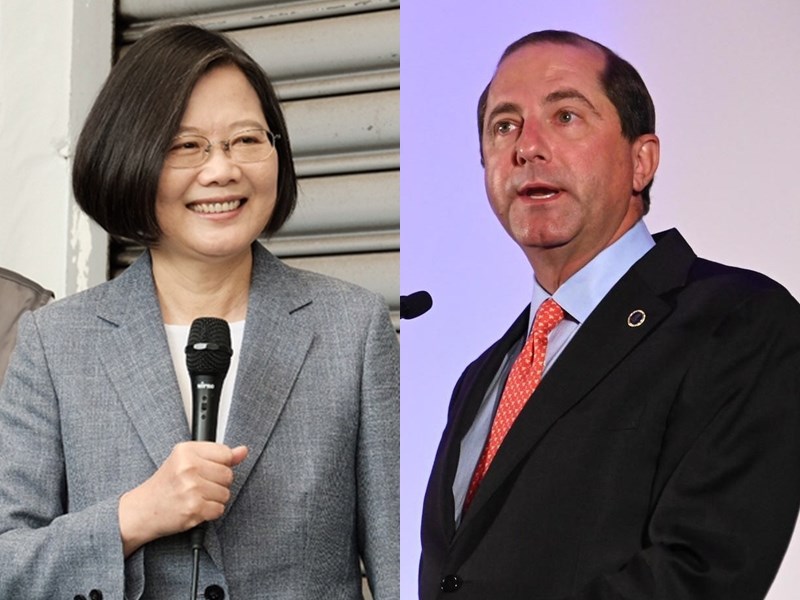 美國衛生部長艾薩(右)近日訪台,外交部5日表示,艾薩在台期間將晉見總統蔡英文(左)。(左圖中央社檔案照片、右圖取自facebook.com/HHS)