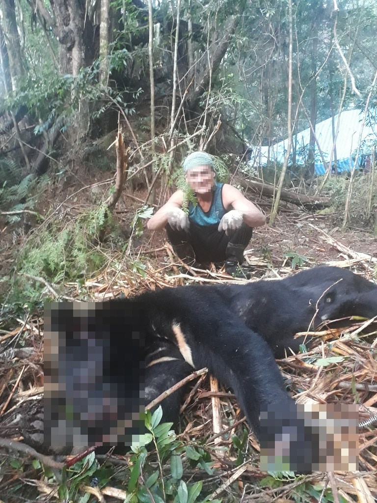 保七總隊第五大隊宣布破獲以何姓男子為首的家族式山老鼠集團,除涉嫌盜伐,家族中叔、姪、女婿等人還曾在山區槍殺保育類動物台灣黑熊,囂張拍照合影。(警方提供)中央社記者管瑞平傳真 109年8月13日