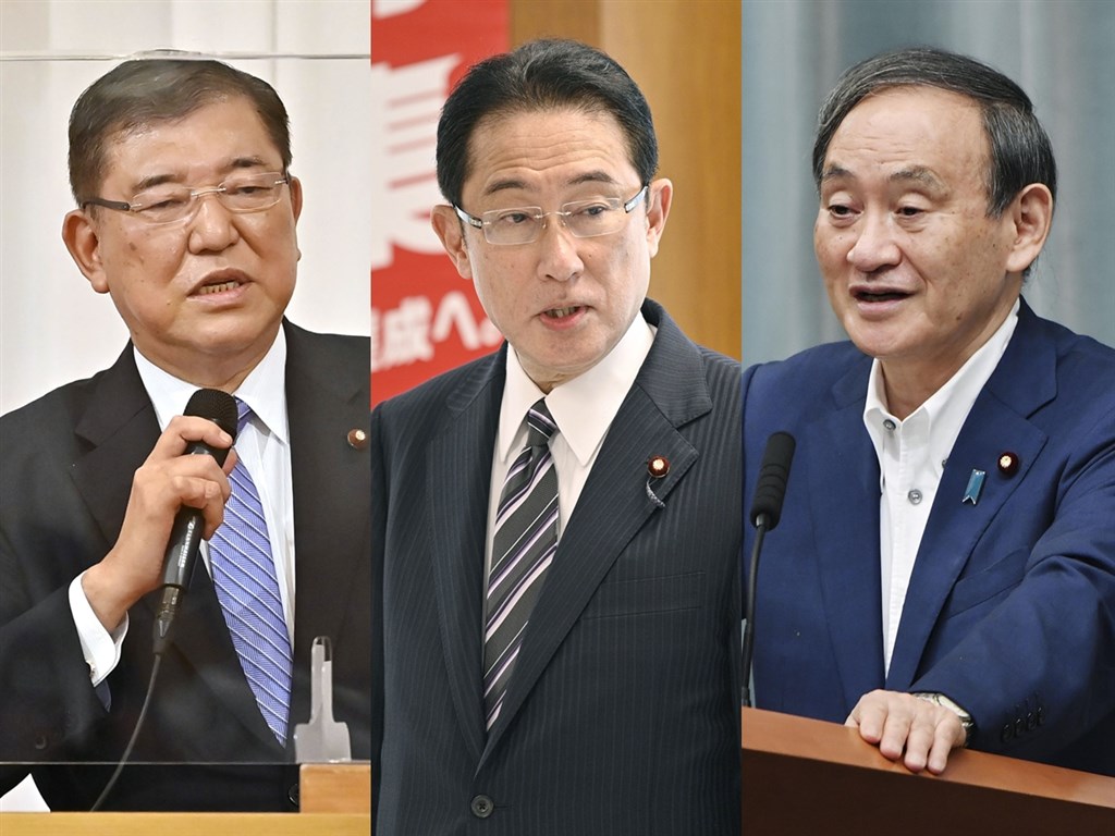 日本執政黨自民黨2日決定總裁選舉時程,將於8日公告,14日投開票後,正式選出日本首相安倍晉三接班人。圖左起為預計角逐選舉的自民黨前幹事長石破茂、政調會長岸田文雄、內閣官房長官菅義偉。(共同社)