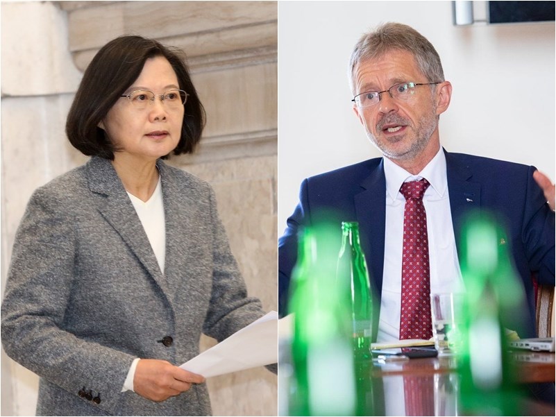 總統蔡英文(左)3日將在總統府接見捷克參議院議長維特齊(右)並舉行會談。(左圖為中央社檔案照片,右圖取自facebook.com/milosvystrcil)