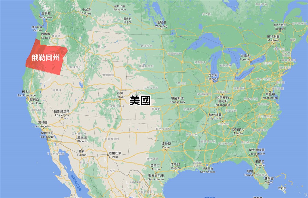 俄勒岡州位於美國西北部。（圖取自Google地圖google.com/maps）