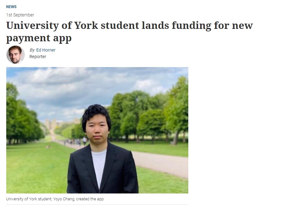 來自台灣,目前就讀英國約克大學管理學院3年級的張耀昀開發名為KodyPay的手機支付App,獲得著名企業挹注高達180萬英鎊(新台幣6767萬元)資金。(圖取自約克大學網頁yorkpress.co.uk)