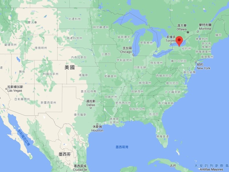 美國警方表示,紐約州羅徹斯特市(紅點標示處)一場後院派對19日凌晨爆發槍擊。(圖取自Google地圖網頁google.com/maps)