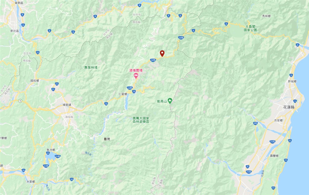 南投縣政府整修位於省道台14甲線24.3公里處、海拔2750公尺的鳶峰停車場(紅標處)並打造觀星平台。(圖取自Google地圖google.com/maps)