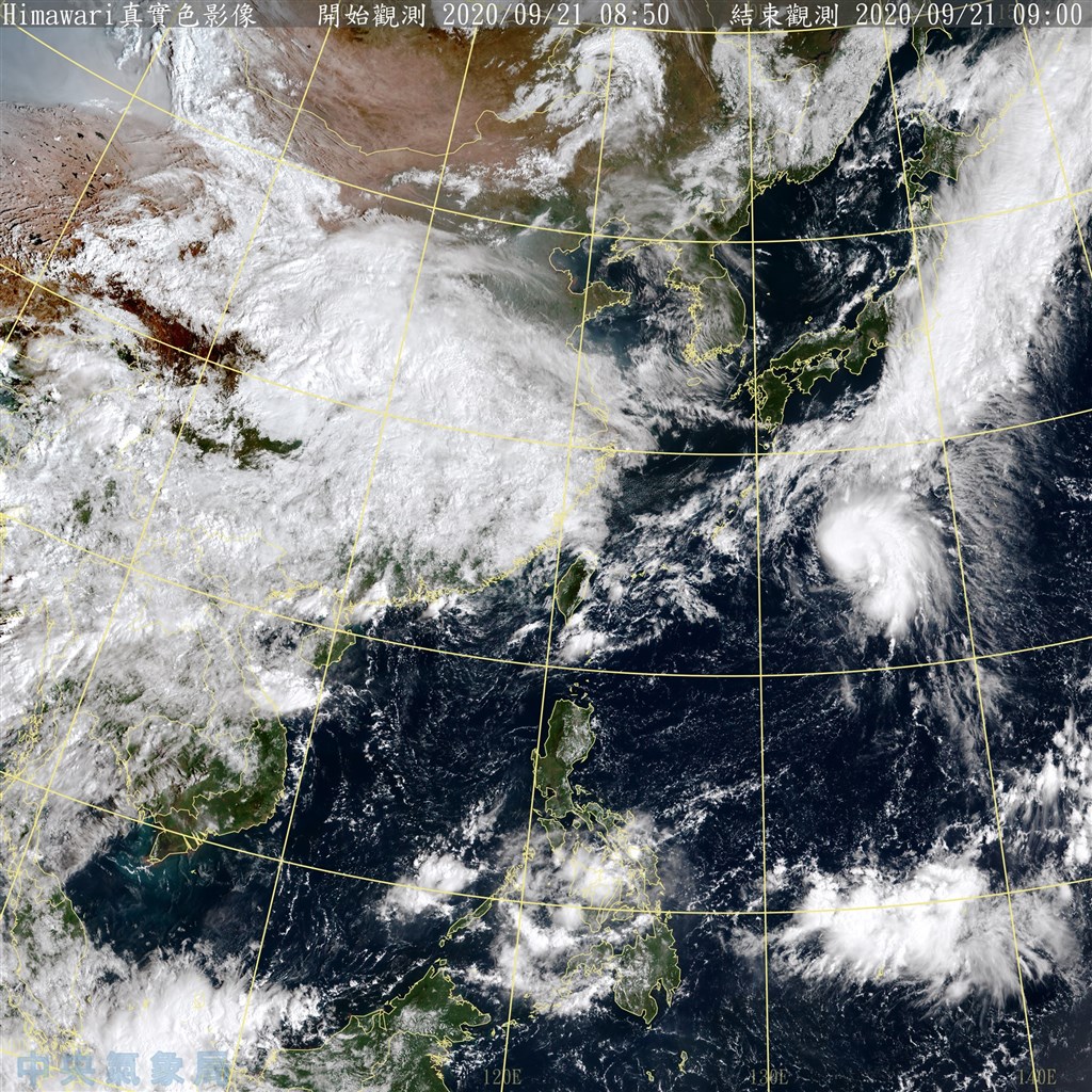 中央氣象局21日凌晨2時發布熱帶性低氣壓生成,中心位置在北緯24.4 度,東經134.7度,以每小時7公里速度向北前進。(圖取自中央氣象局網頁cwb.gov.tw)