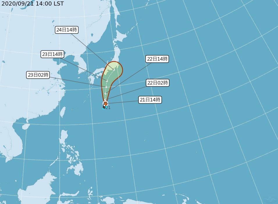 中央氣象局21日下午2時正式發布颱風白海豚形成訊息,預測向日本方向移動,對台灣無影響。(圖取自中央氣象局網頁cwb.gov.tw)