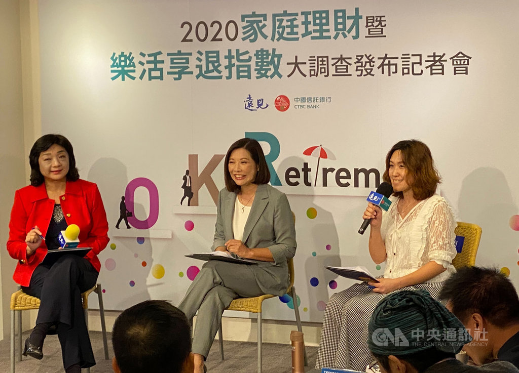 中國信託銀行與遠見雜誌合作「家庭理財暨樂活享退指數大調查」,並於24日下午公布結果。圖為中華民國退休基金協會理事長王儷玲(左)、中信銀行個人金融副執行長楊淑惠(中)。中央社記者劉姵呈攝 109年9月24日