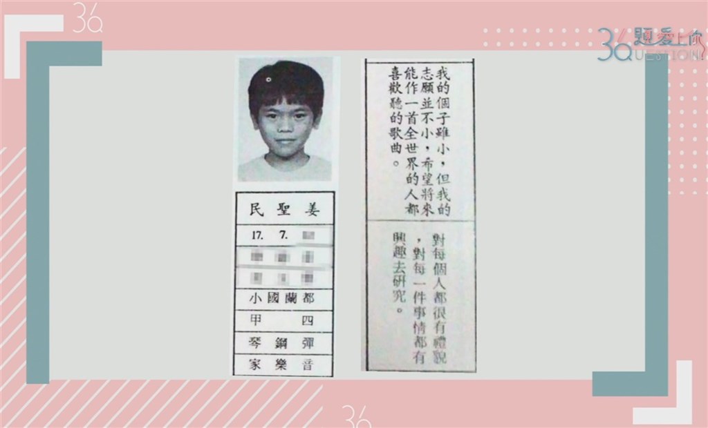 歌手舒米恩在談話性節目受訪時坦言,曾因小時候不會唱歌運動,懷疑自己是不是原住民,但在小學四年級時,舒米恩當選模範生,他曾寫下感言:「我的個子雖小,但我的志願並不小,希望將來能做一首全世界的人都喜歡聽的歌曲。」(公視提供)中央社記者葉冠吟傳真 109年9月27日