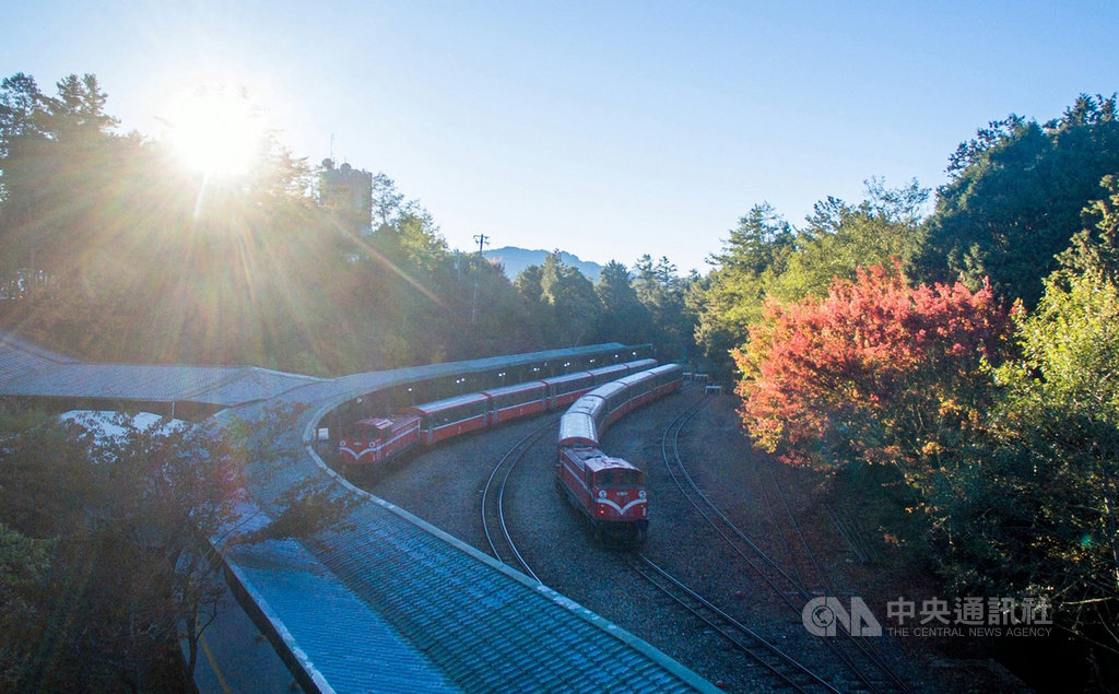阿里山林業鐵路祝山車站將改建,阿里山林鐵及文資處推出「再建祝山」主題列車,遊客可搭乘百年蒸汽火車SL-31行駛於祝山線。圖為車站清晨時分景象。(阿里山林鐵及文資處提供)中央社記者黃國芳傳真 109年9月29日