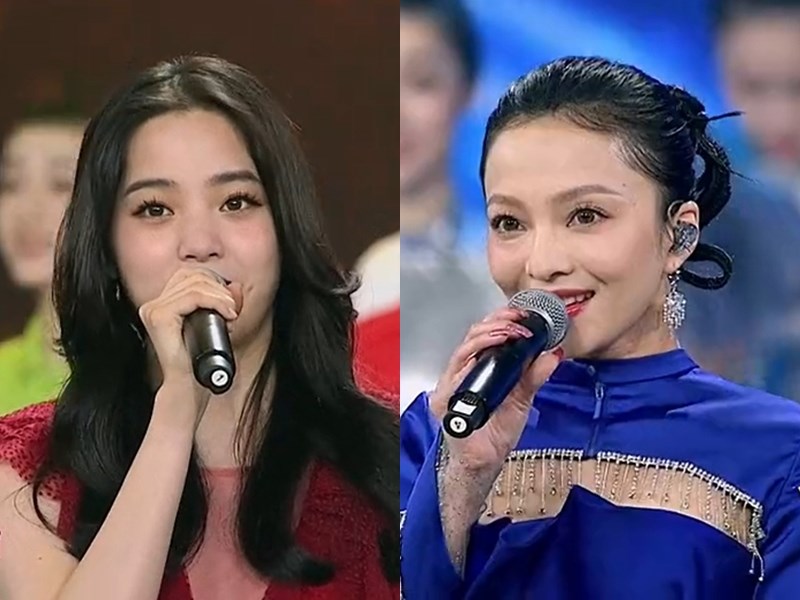 藝人歐陽娜娜(左)、歌手張韶涵30日晚在中共「十一」晚會演唱,陸委會已表示,將會同文化部密切關注此事,並將偕同文化部做後續處理。(圖取自央視網頁tv.cctv.com)