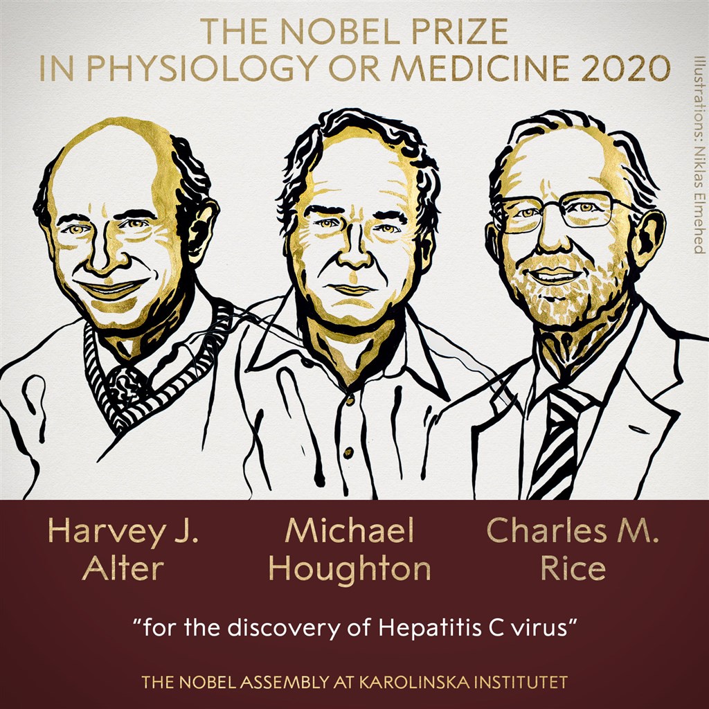 2020年諾貝爾獎醫學獎5日揭曉，由學者阿特爾、賀頓及萊斯共享殊榮。（圖取自facebook.com/nobelprize）