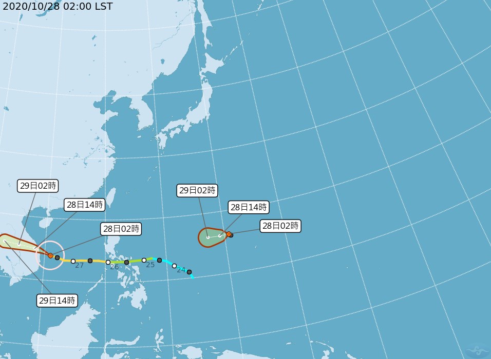 氣象專家吳德榮表示,菲律賓東方海域的熱帶低壓預計最快28日會形成第19號颱風天鵝,將通過菲律賓中部,進入南海,對台灣無影響。(圖取自中央氣象局網頁cwb.gov.tw)