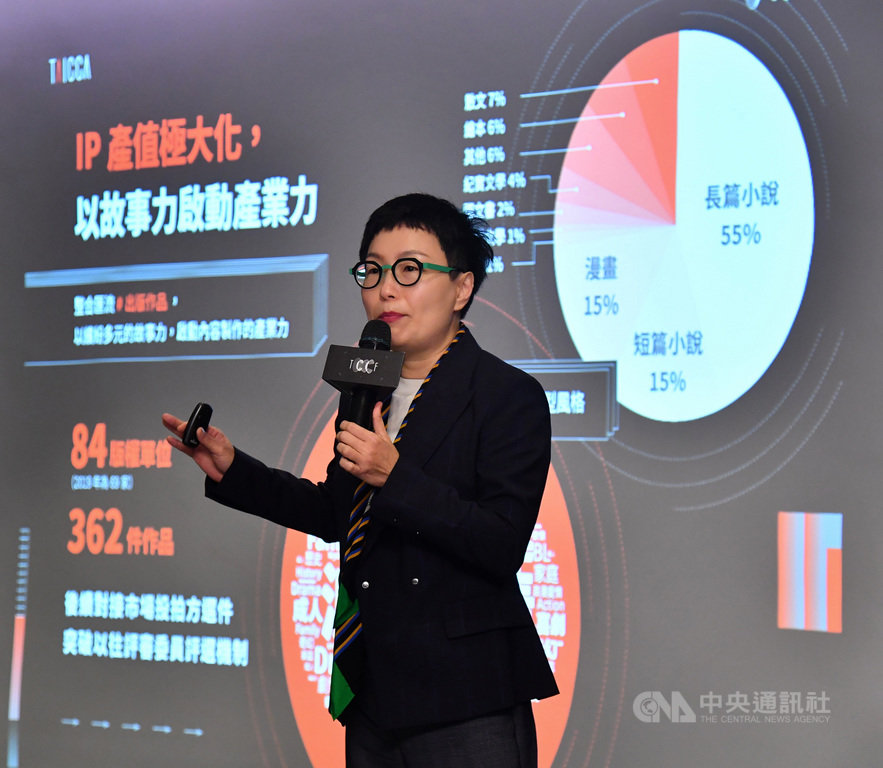 「文策院助攻 進軍國際市場策進機制記者會」10日在台北舉行,文策院董事長丁曉菁出席並親自說明相關規劃。中央社記者王飛華攝 109年11月10日
