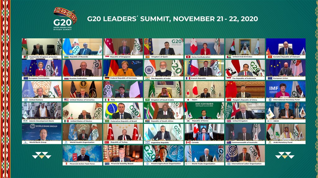 G20峰會的聯合公報指出,G20各國領袖將確保全球各地都能負擔且公平取得2019冠狀病毒疾病的疫苗和藥物。(圖取自twitter.com/g20org)