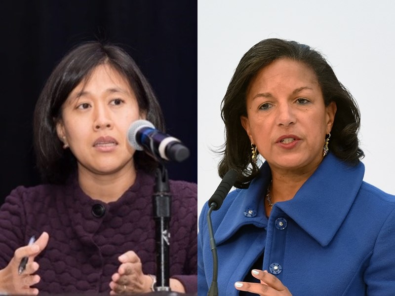 美國總統當選人拜登選擇父母親來自台灣的華裔美籍戴琦(左)擔任美國貿易代表,以及前總統歐巴馬時代的國家安全顧問萊斯(右)出任白宮內政委員會主席。(圖左取自美中貿易全國委員會網頁uschina.org;右取自維基共享資源,作者U.S. Institute of Peace,CC BY 2.0)