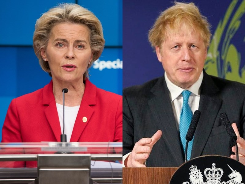 歐洲聯盟執行委員會主席范德賴恩(左 )與英國首相強生(右),13日同意就英國脫歐後的貿易協議繼續談判。(左圖取自twitter.com/vonderleyen、右圖取自facebook.com/borisjohnson)